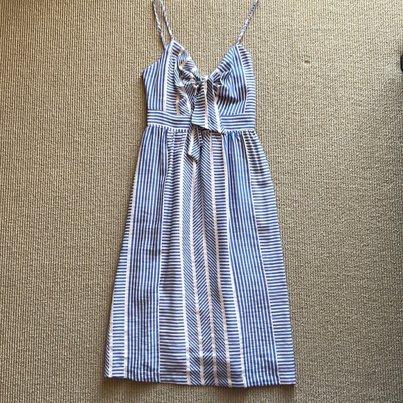 NWOT Lush World Wonder Blue Stripe Tie-front Midi Dress XS - Picture 4 of 11